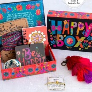 NEW boho “happy box” keepsake box w/6 items